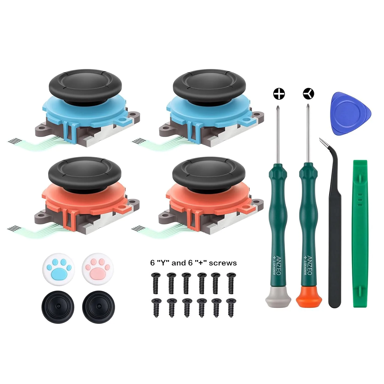 Joycon Joystick Replacement 2 Pack for Switch 2, Replacement Joy-Stick Analog Thumb Stick for Nintendo Joycon 2 (L)/(R) Blue/Red, Left/Right Analog Joystick with Thumbstick Grips & Screws (Blue/Red 4Pack Tool Kit)