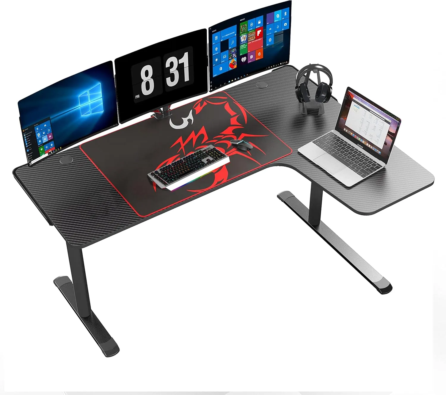 EUREKA ERGONOMIC Gaming Desk, 60 Inch L-Shaped Computer Desk, Right, Black