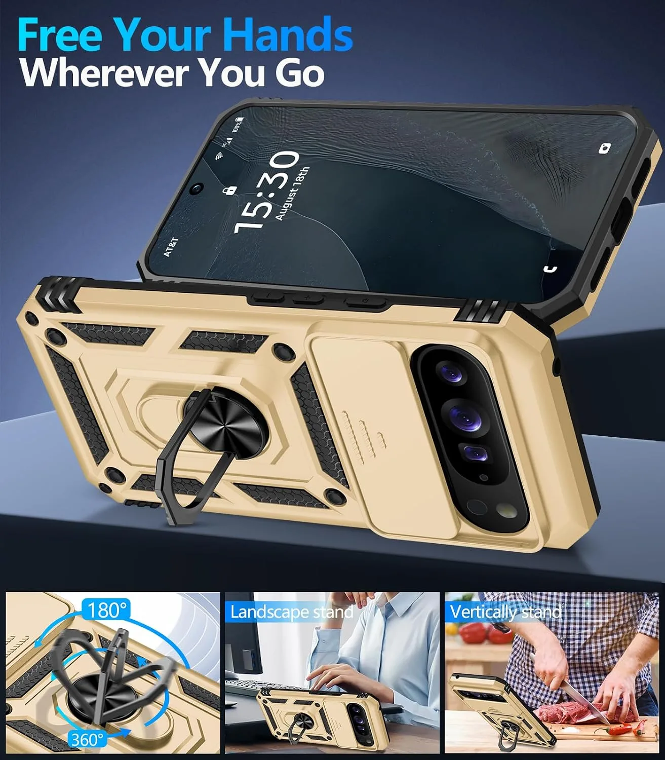 Taisairu for Google Pixel 11 Pro XL Case with Screen Protector,Gold