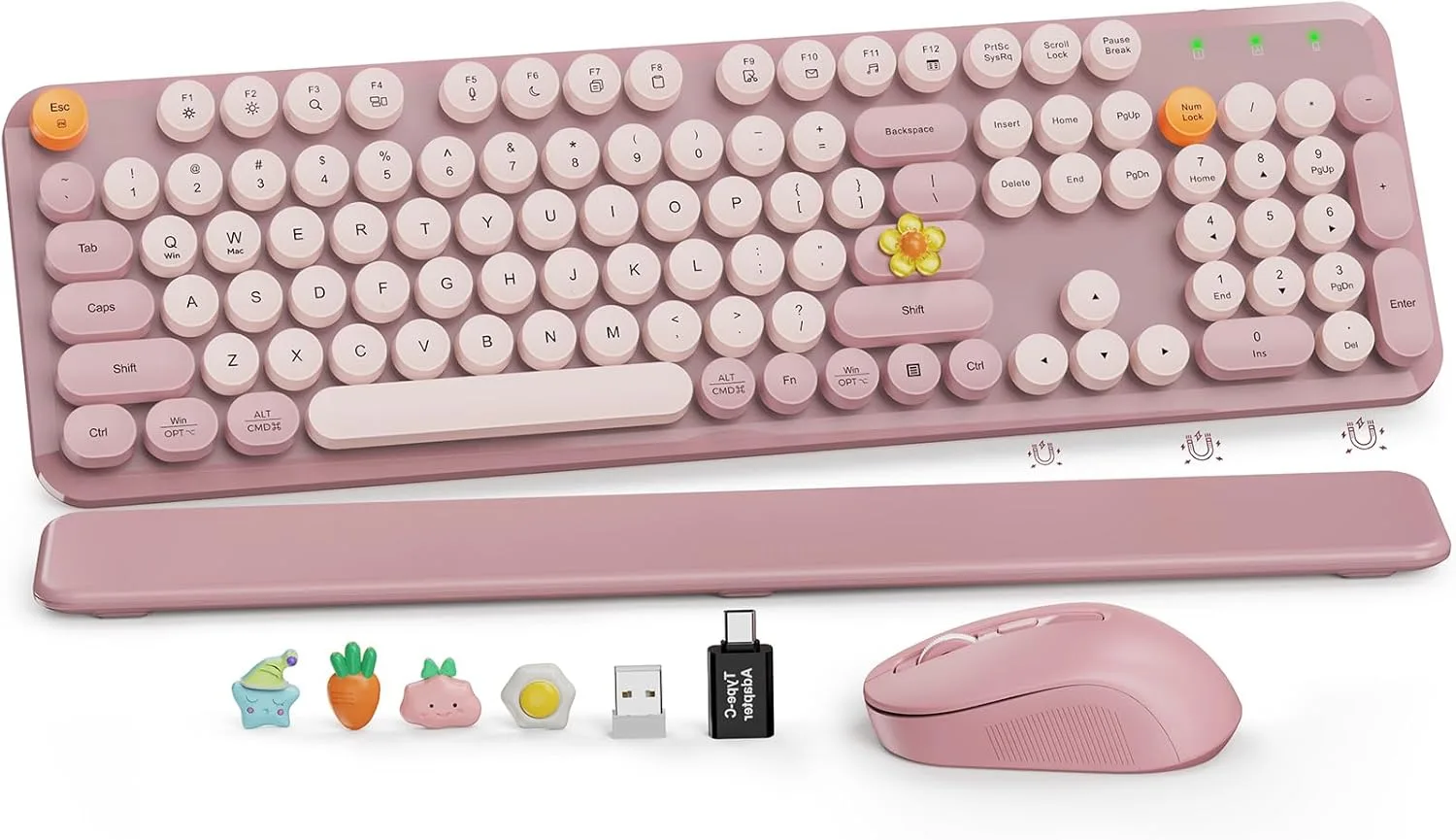 Wireless Keyboard and Mouse, Round Keycaps, Magnetic Wrist Rest, Dusty Rose