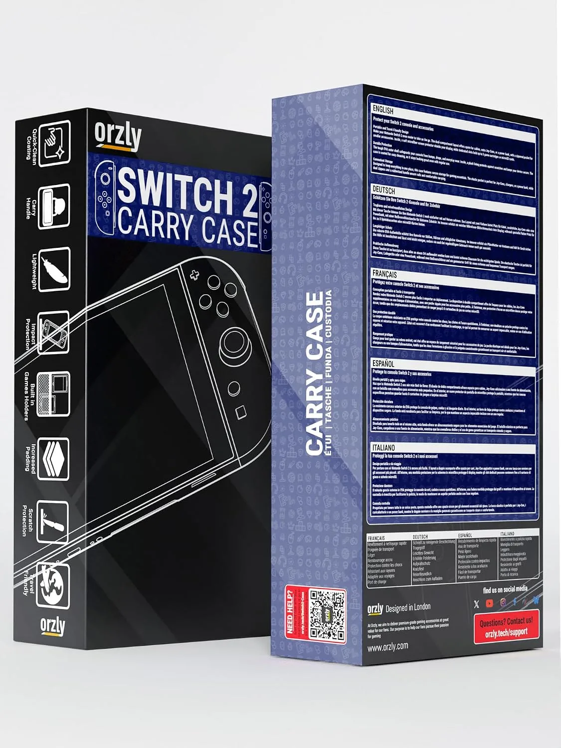 Orzly Case Compatible with Switch 2 – Protective Travel Carry Case with Screen Padding, Game Card & microSD Slots, Zipped & Open Pockets for Accessories – 7.9" Gift Boxed