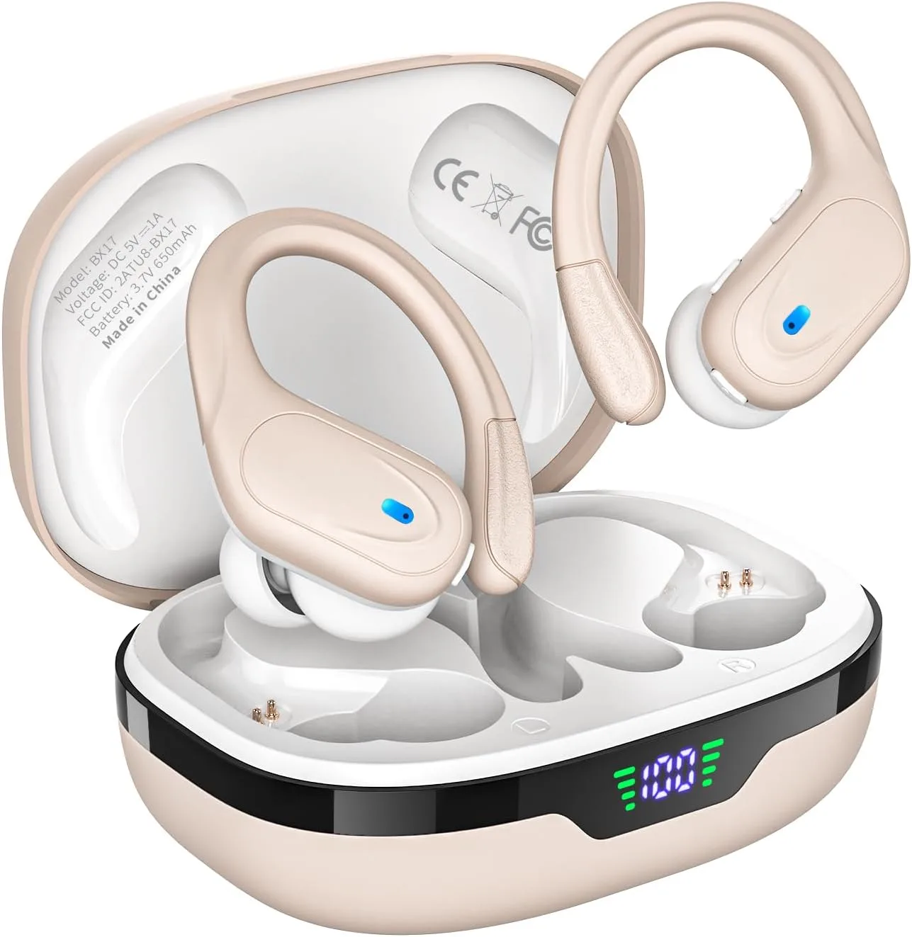 HAOYUYAN Wireless Earbuds Bluetooth 5.3 Headphones with 80H Playback, IPX7 Waterproof Over Ear Buds with LED Power Display for Sports Running Workouts (Purple)