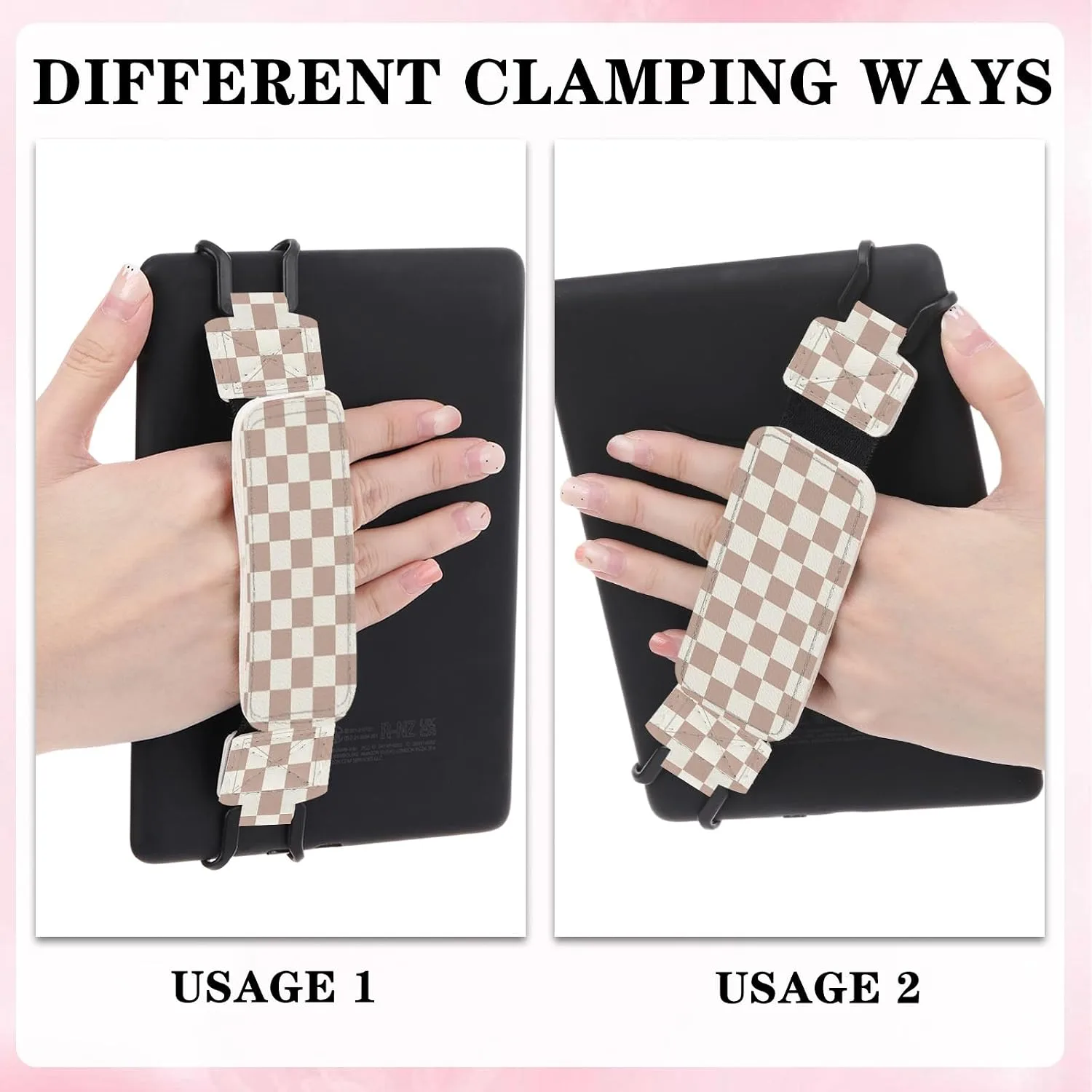 Hand Strap Accessories for Kindle - Brown Checkered Finger Grip for 6-8" Paperwhite 11th/12th Generation/Kobo/Sony/Lenovo/iPad Mini Ereader E-Book Tablet High Elasticity Holder for Reading
