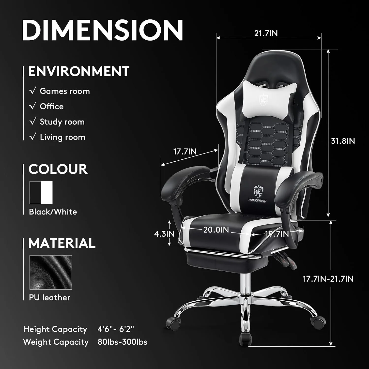 Gaming Chair,Office Chair with Massage,Gel Pad,Black White