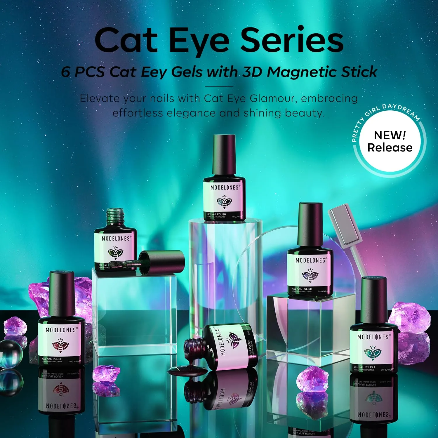 modelones Cat Eye Gel Nail Polish Set Glitter 6Colors Red Blue Green