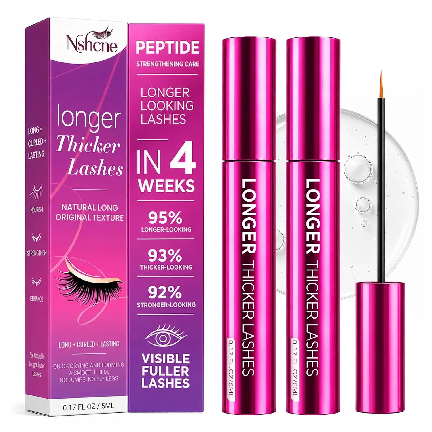 Nshcne Eyelash Growth Serum-2 Pack Peptides Formula for Fuller Lashes,Brows,10ml A