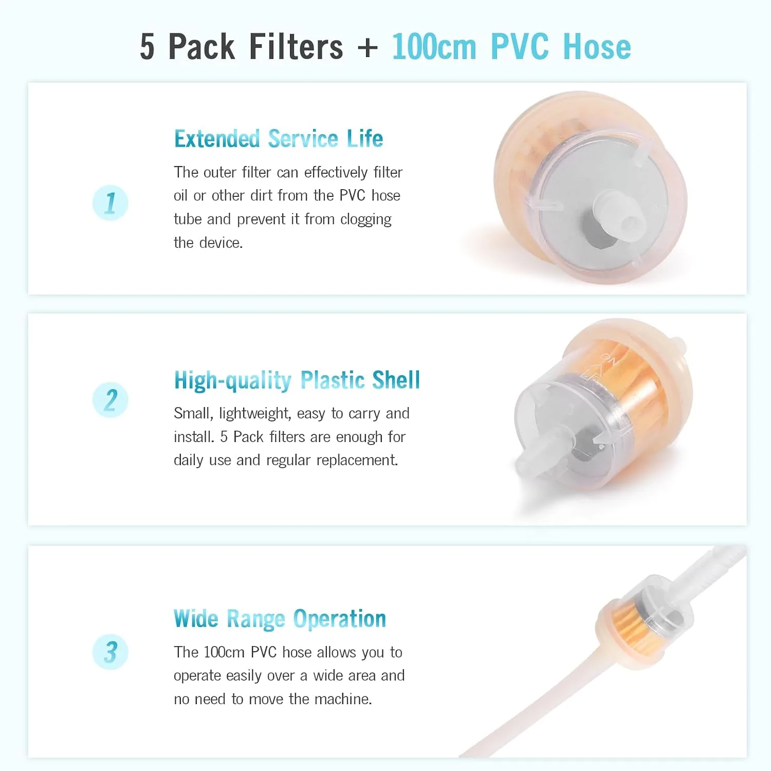 5PCS Microdermabrasion Filters + 1PCS 39" Silicone Tube, Replacement Filter Tube Set for Vacuum/Diamond Microdermabrasion Machines