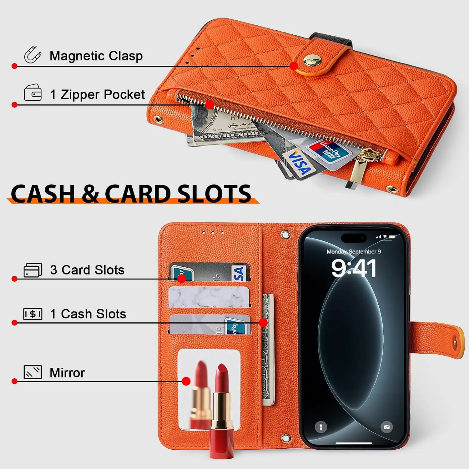 Wallet Phone Case Crafted for iPhone 17/18 Pro Max Orange