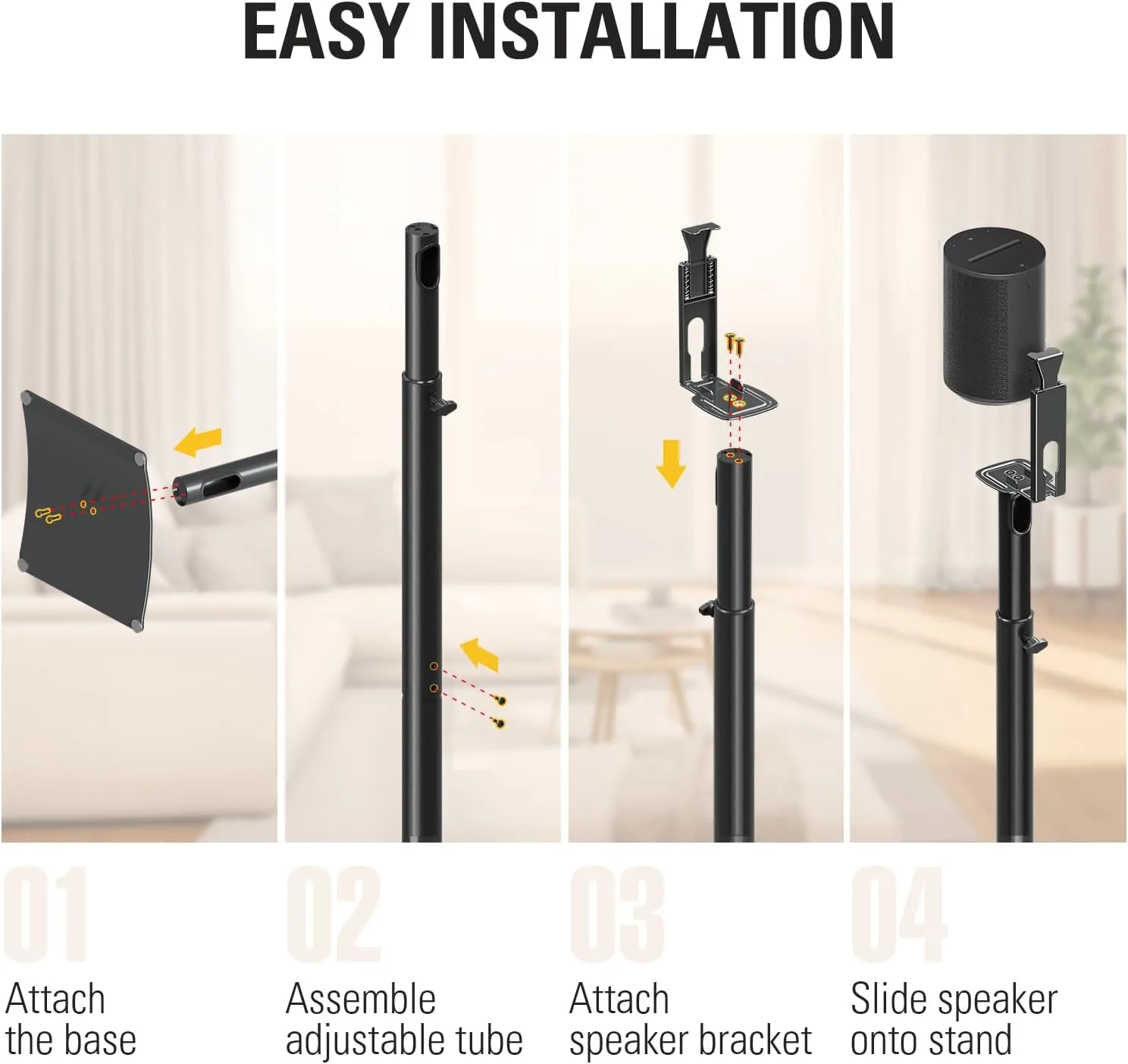 Mounting Dream Speaker Stand for Sonos Era 100, One, One SL, Play:1, Height Adjustable 32.5"- 42", Single Surround Sound Speaker Stand with Cable Management, 13.2 LBS Loading MD5411