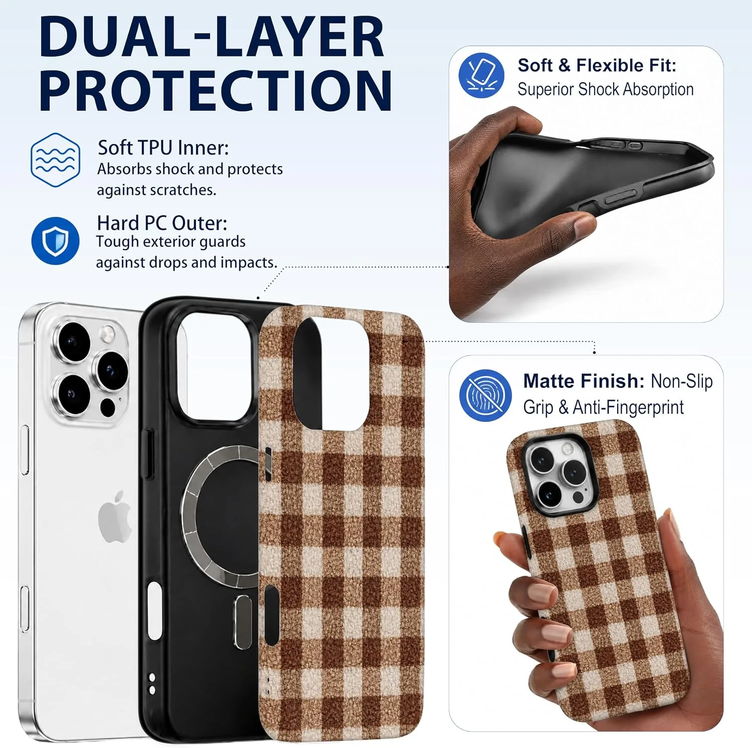 Magnetic for iPhone 16 Pro Max Chic Fall Brown Gingham Phone Case