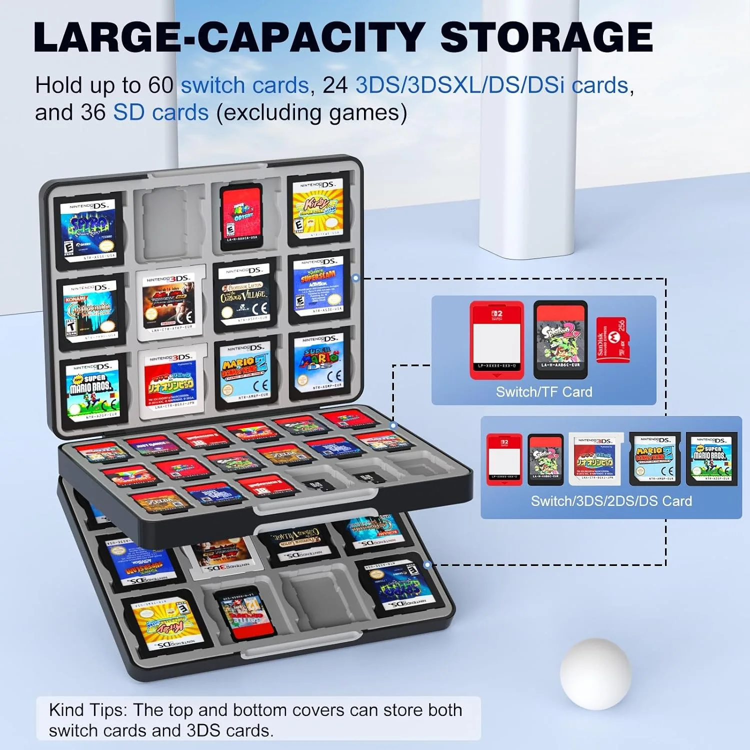 MoKo 60 Game Card Case Compatible with Nintendo Switch 2/OLED/3DS/3DSXL