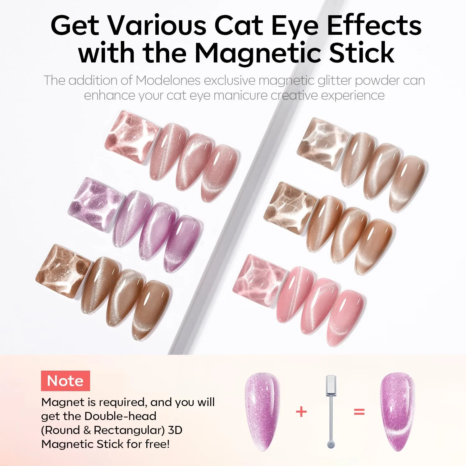 modelones Cat Eye Gel Nail Polish Glitter 6Colors Nude Pink Purple