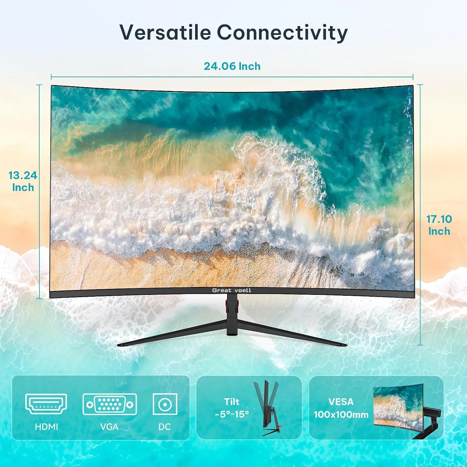 Great voell 27 Inch Curved Monitor, 120Hz FHD VA Display Home Office, HDR10