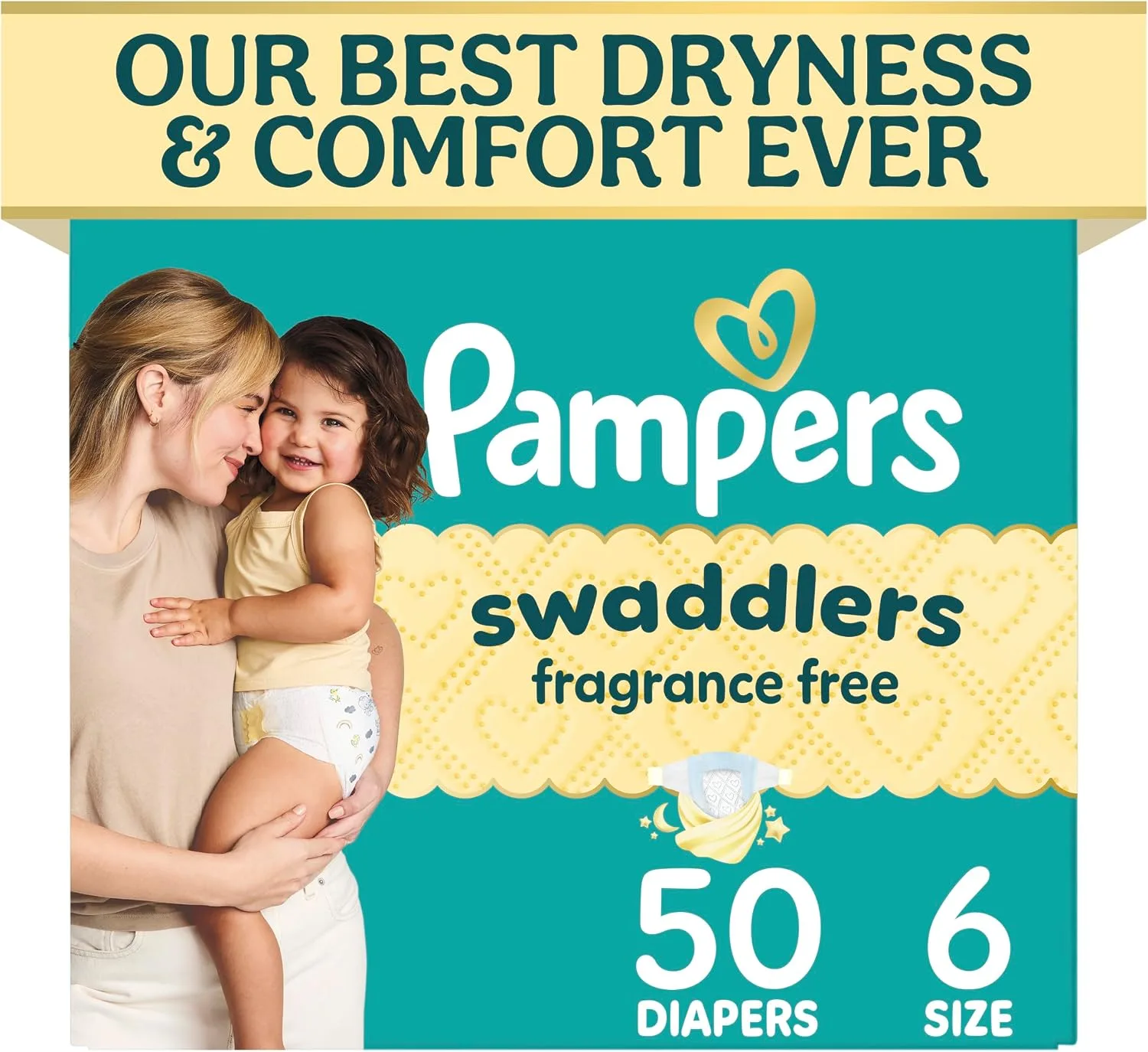 Pampers Swaddlers Diapers, Size 6 (23-44 lbs), 50 Count, Fragrance Free, Hypoallergenic, Absorbent, Pediatrician Recommended, Skin Safe