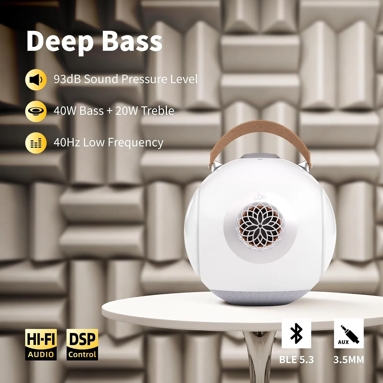 UB+ dB1 doubleBASS Waterproof Bluetooth Speaker White | 40W Hi-Fi Sound with Deep Bass, 20H Playtime, IPX5 & TWS Pairing (Glossy White with Tripod)