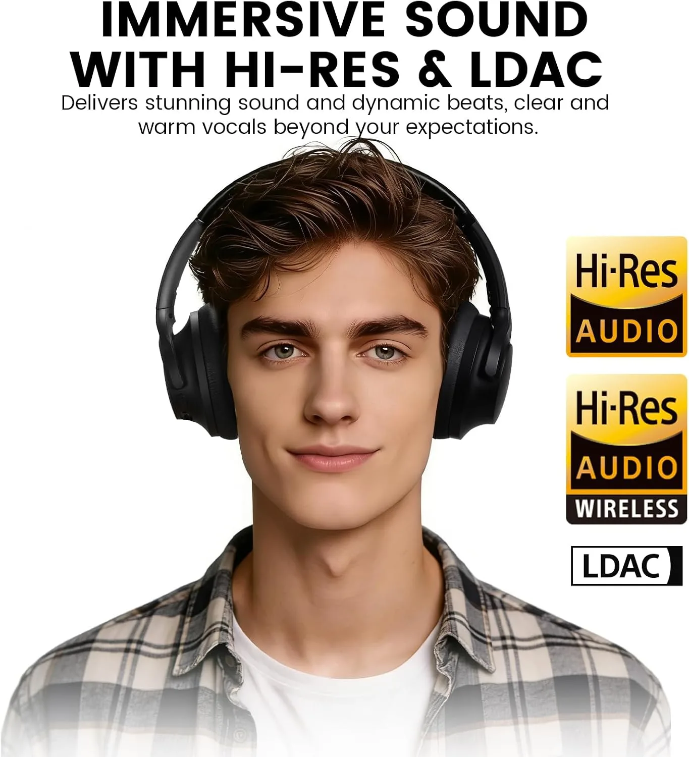 1Mii Y8+ Hybrid Active Noise Cancelling Headphones, 100H Playtime, Bluetooth 6.0 Over Ear LDAC Wireless Hi-Res Audio & Deep Bass, Comfortable for Travel Airplane Home Office, Custom EQ via App, Black