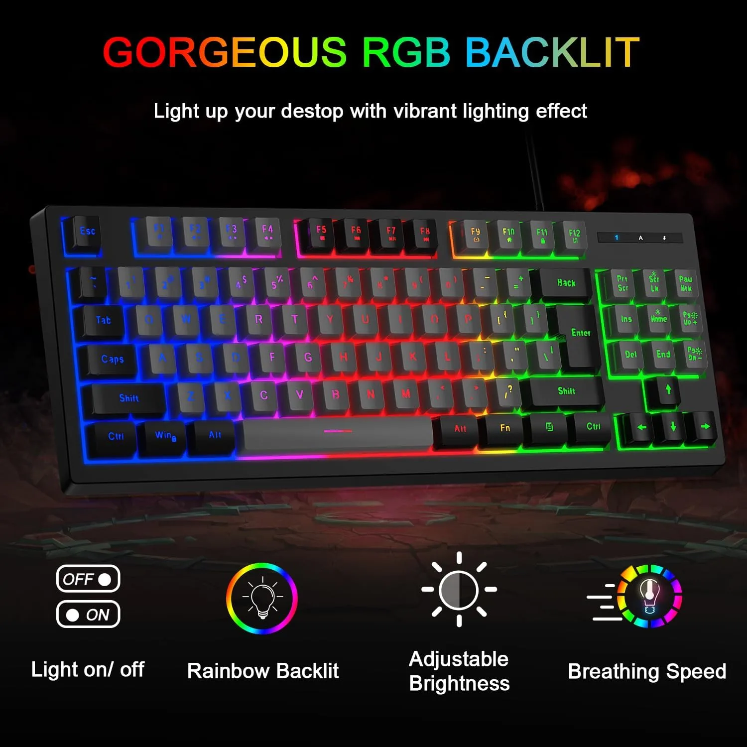 BlueFinger RGB 87 Keys Gaming Keyboard and Backlit Mouse Combo, USB Wired Rainbow Keyboard, Gaming Keyboard Set for Laptop PC Computer Game and Work(Black & Gray)