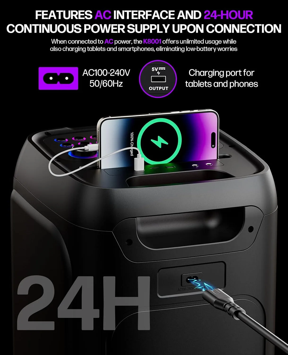 Karaoke Machine, Portable Bluetooth Speaker Bass Boost w/Double 8" Woofer
