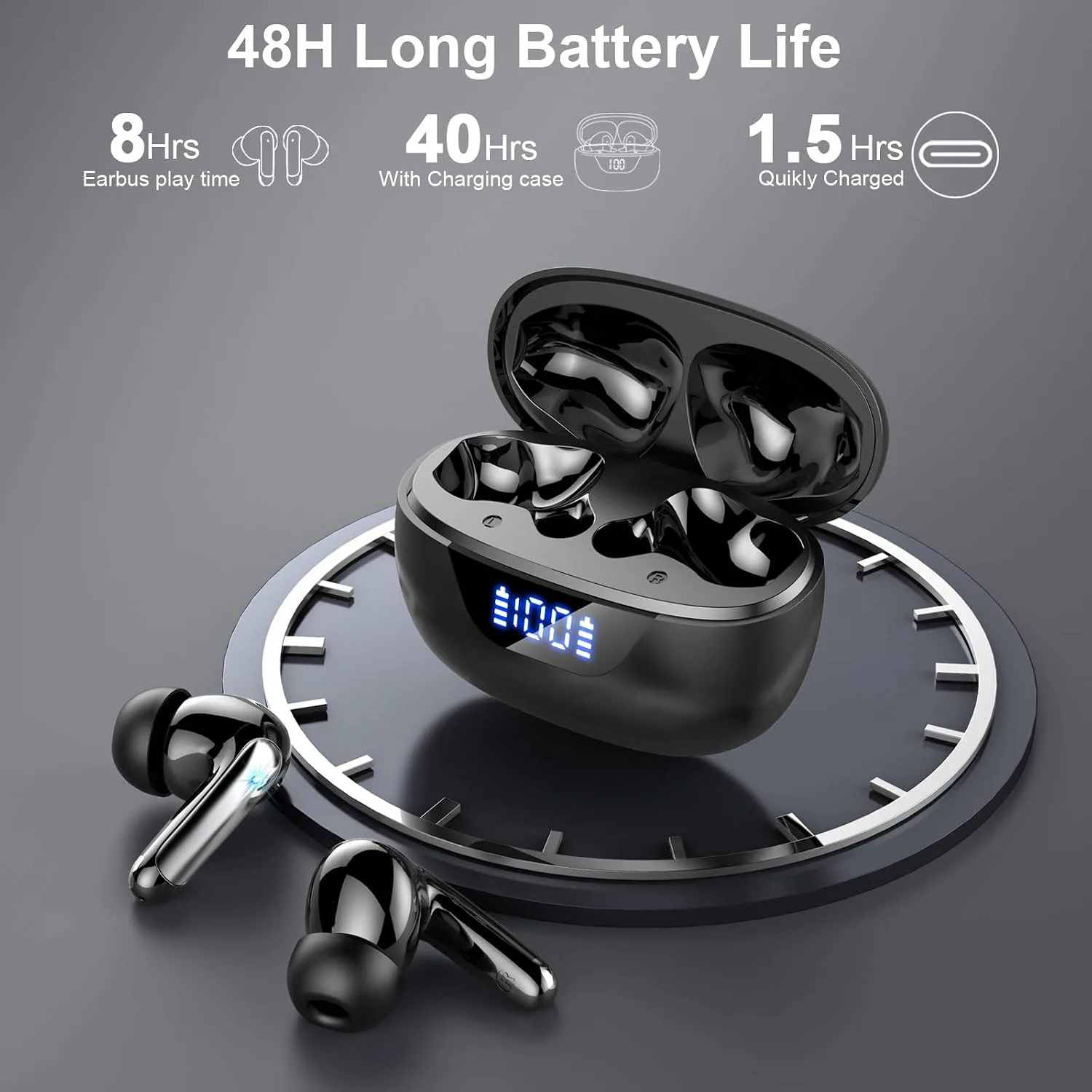 Wireless Earbuds, Bluetooth 5.4 Headphones, ENC Noise Cancelling Ear buds