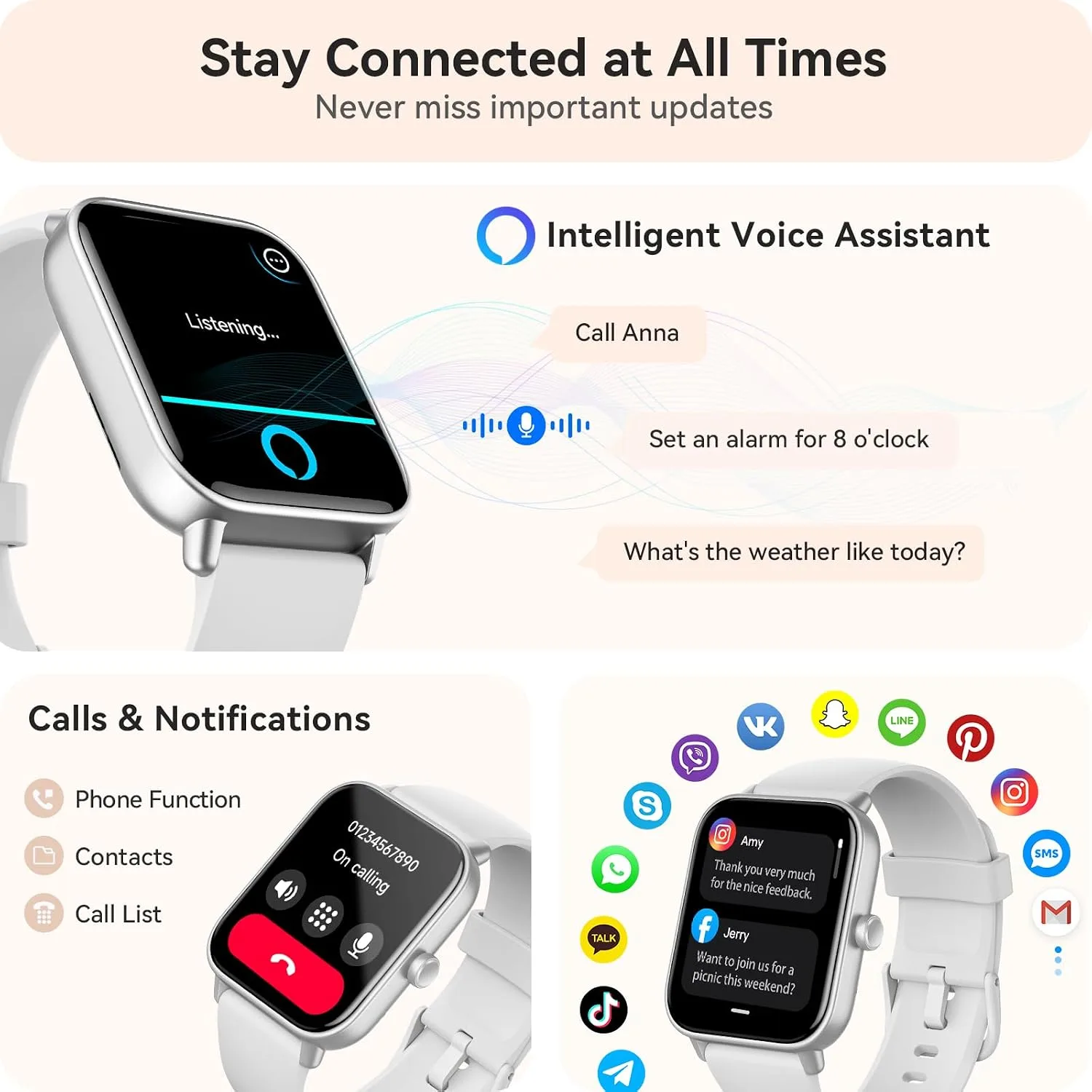 Gydom Smart Watches for Women Men [Alexa Built-in, 1.8"] Smartwatch with Heart Rate/SpO2/Sleep/Stress, 101+ Sports Modes, IP68 Waterproof, Pedometer Fitness Tracker for iOS Android Phones, White