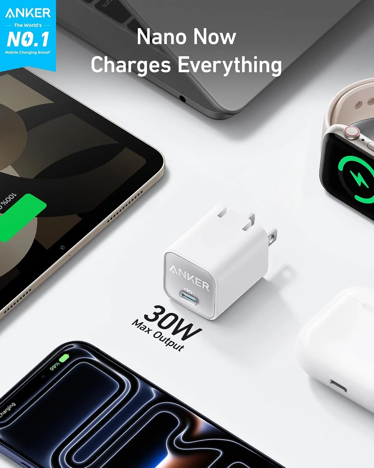 Anker Nano Phone Charger, 30W Portble and Foldable USB C GaN Charger