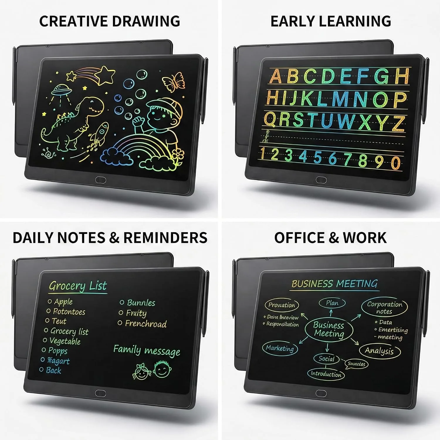 16 Inch LCD Writing Tablet 2 Pack, Large Electronic Notepad Reusable Digital Memo Board Erasabl Tablet(Black)