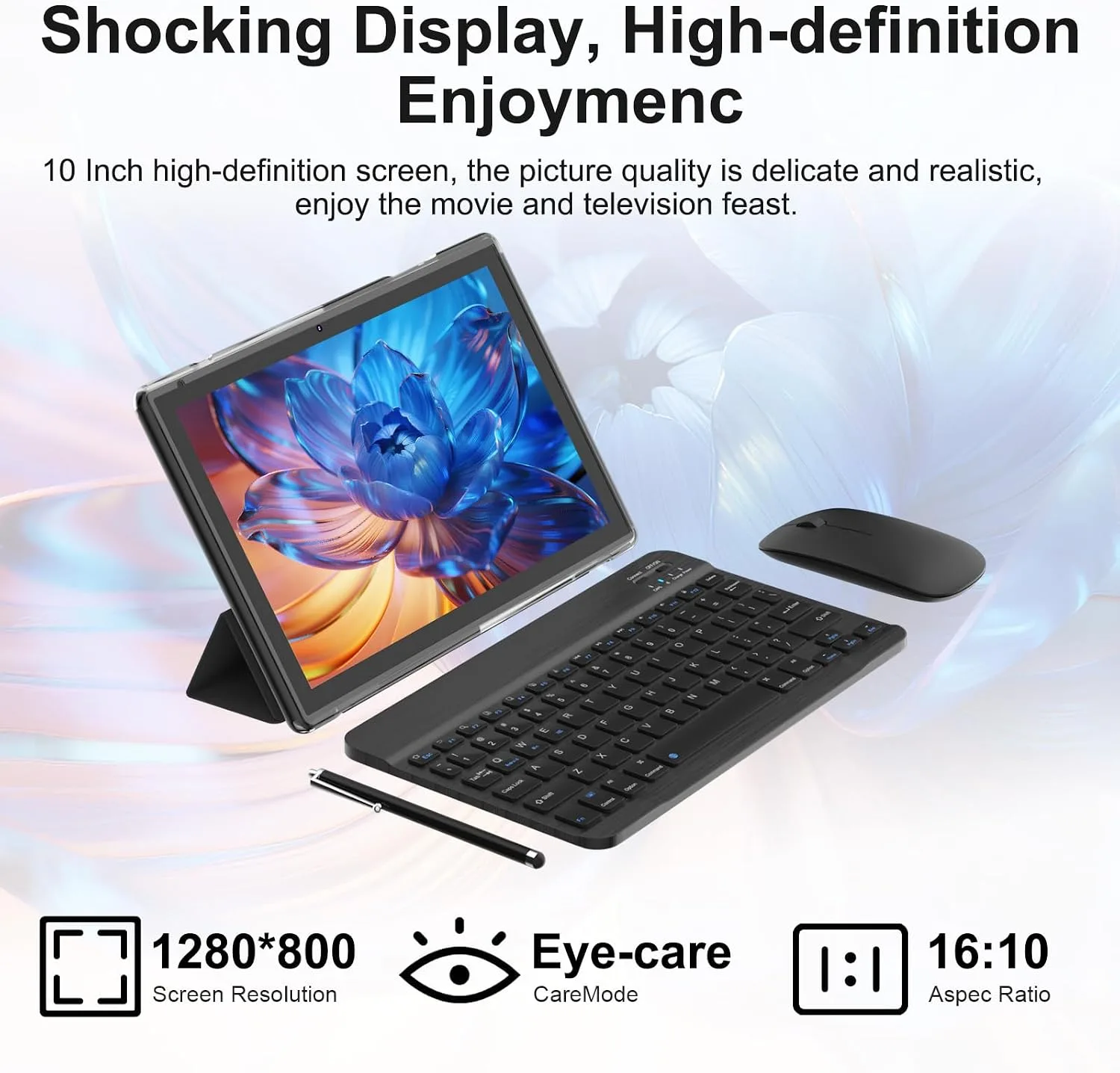BYANDBY Android 14, 2 in 1 Tablet with Keyboard, 10 inch Tablets, 8GB+64GB/1TB Expand, 2.4G+5G+Wi-Fi 6, Dual Camera, 6000 mAh, BT, GMS, Games, with Case (Black)