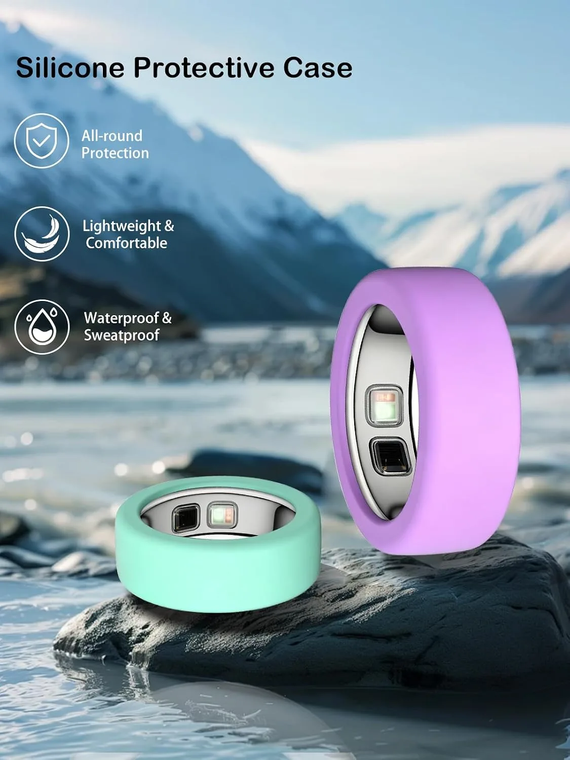 Silicone Case for Oura Ring 5, 2-Pack, M (10-13), Mint Green+Purple