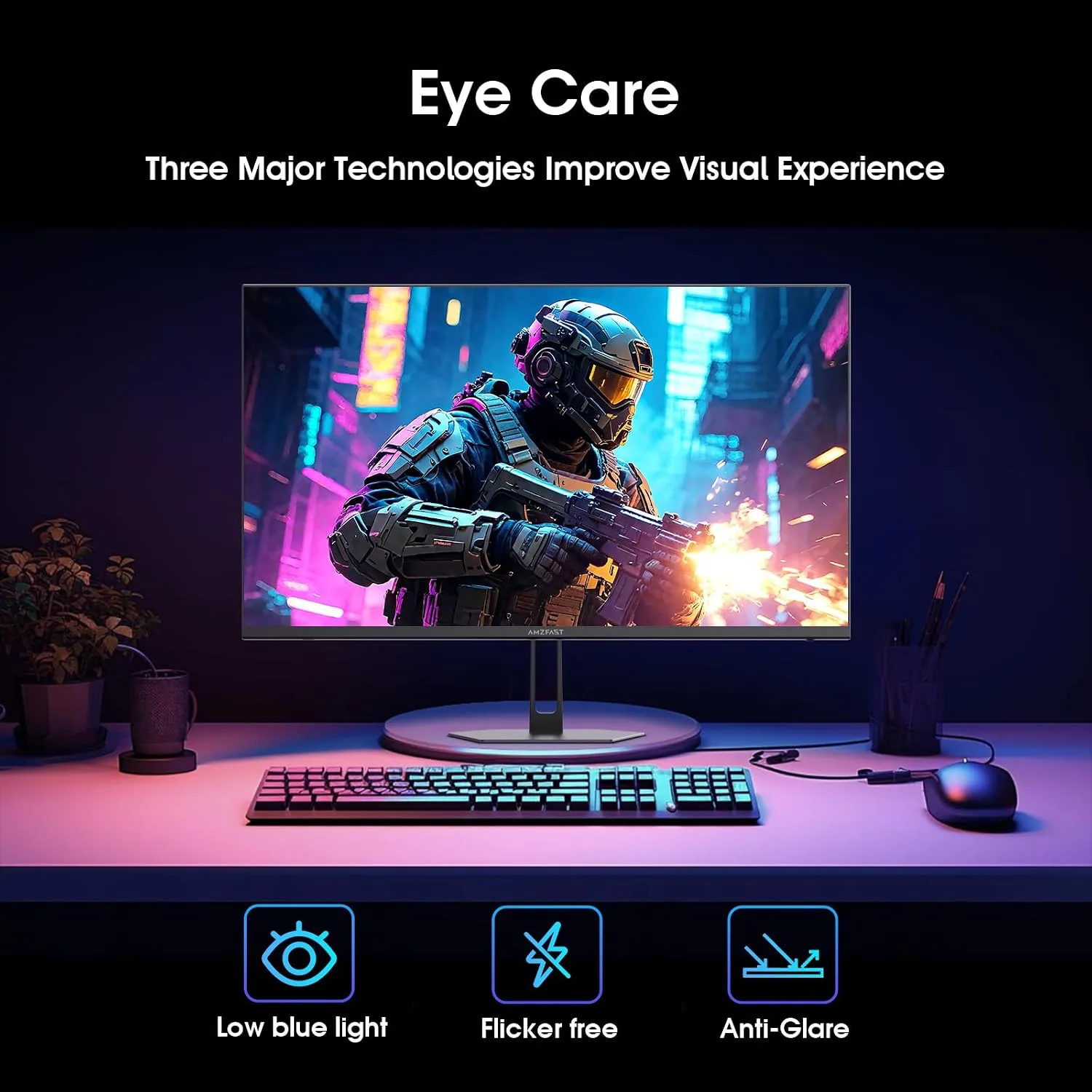Amzfast 24 Inch Gaming Monitor 200Hz FHD 1080p Computer Monitor, 1ms Adaptive Sync, 3000:1, 129% sRGB, HDR Display, Eye Care, VESA 75x75, Metal Stand, HDMI 2.0 | DP 1.4, AMZG24X1