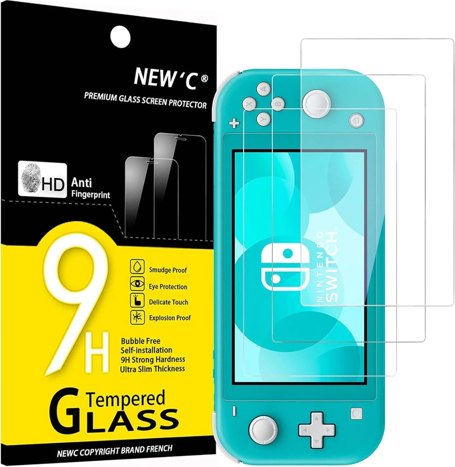 Protector de pantalla New'c para Nintendo Switch Lite vidrio templado HD transparente