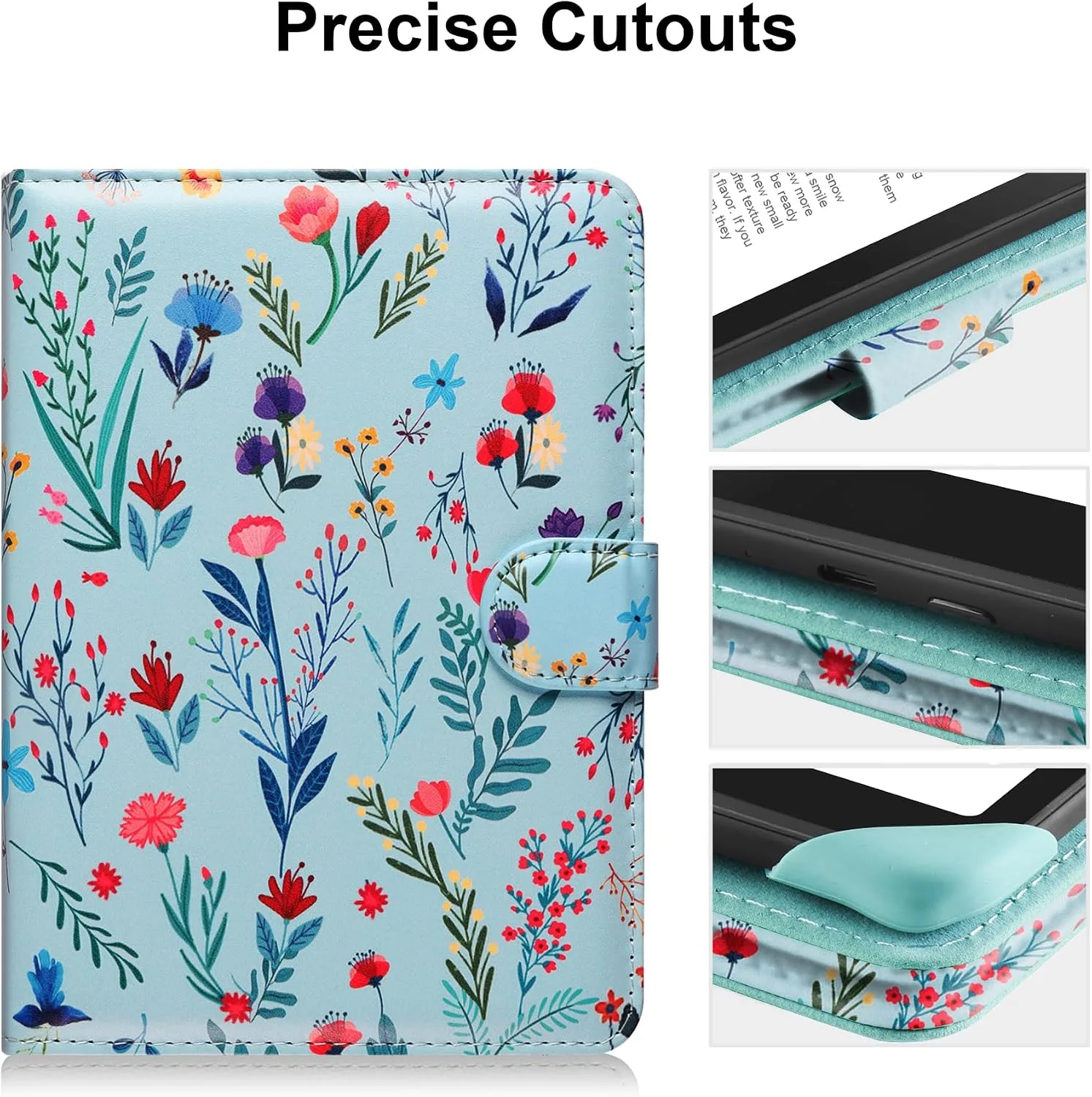 HoYiXi Universal Case for 6-inch Kindle eReader Compatible with Kobo/Voyaga/Pocketbook/Tolino E-Book Reader,6'' eReader Protective Cover with Built-in Card Slot,Flower