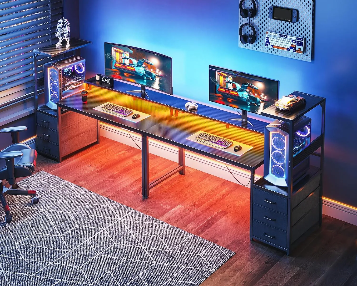 AODK Gaming Desk w/PC Showcase Stand, 59" Reversible, RGB LED