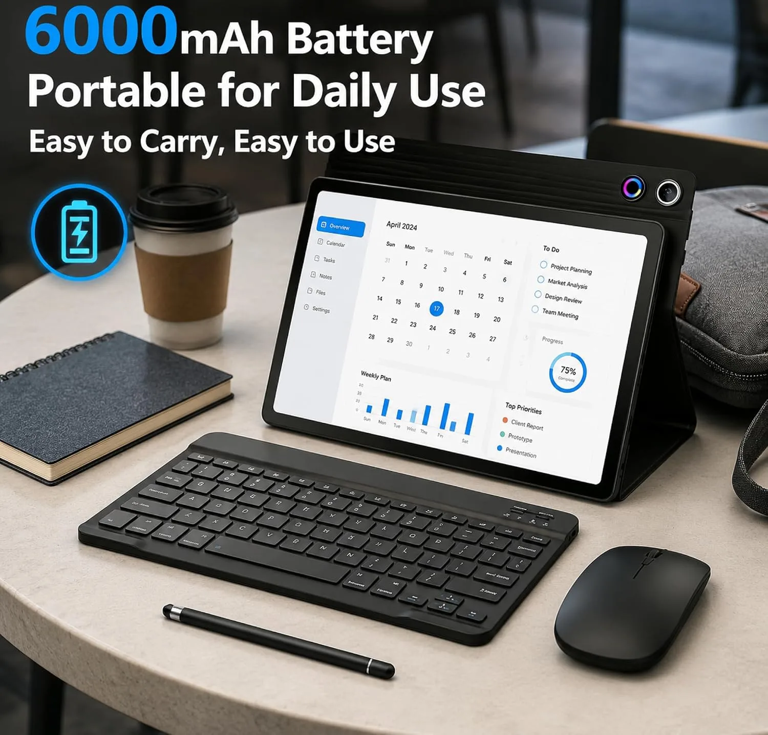 Jeazans Android 16 Tablet 10.1 Inch, 2-in-1 Tablet Bundle with Keyboard