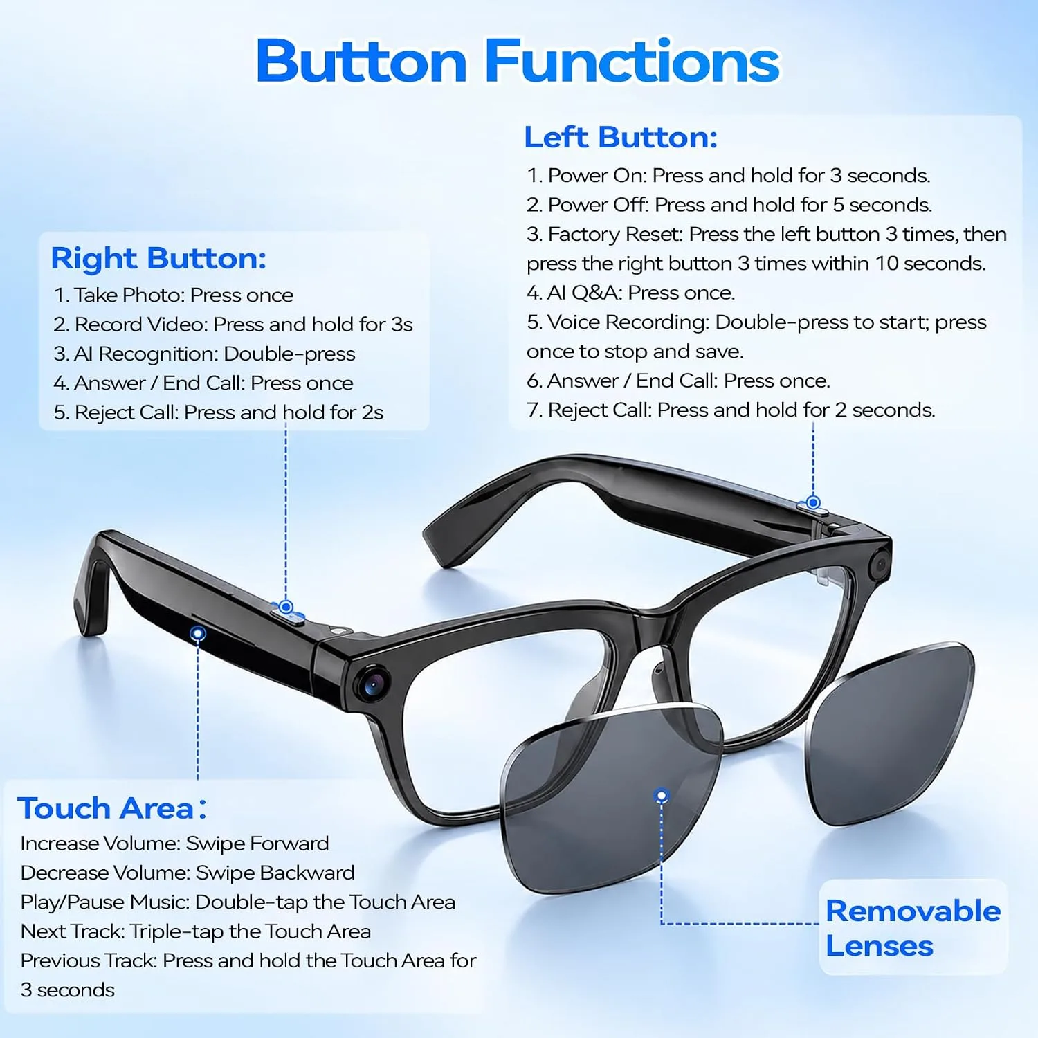 Blackview BV300 AI Smart Glasses with HD Camera, Real-Time Translation
