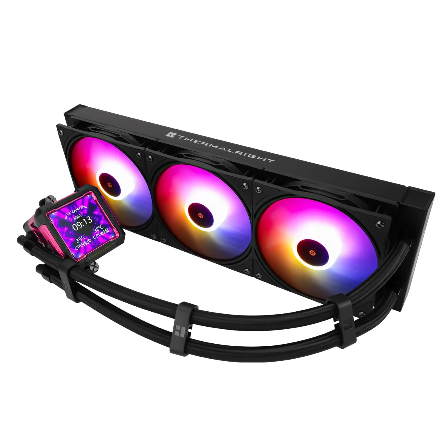 Thermalright FW PRO 360 ARGB RB CPU AIO Cooler,Computer Water Cooler System,IPS LCD Screen with 320x320 Resolution,for AM5,Intel LGA1700/1851,CPU Cooler with 2.73-in LCD Display,Magnetic Cold Head-Red