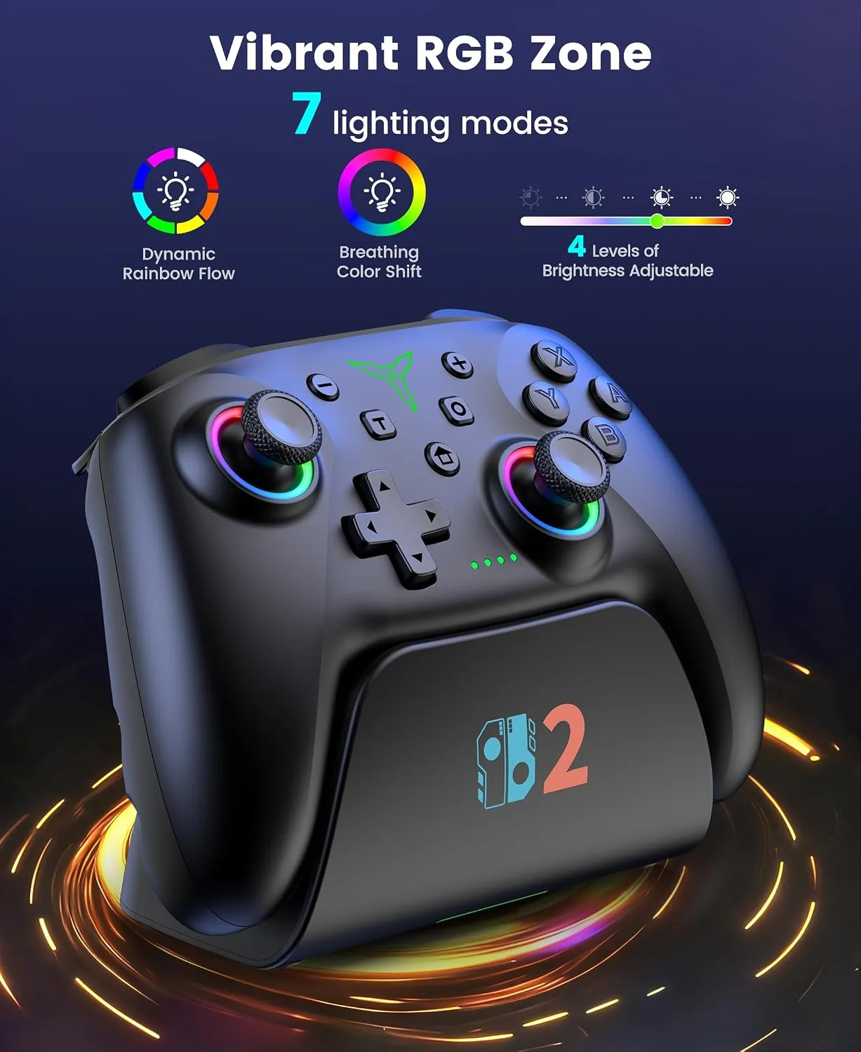 Switch 2 Pro Controller, 1000mAh Battery, Wireless Bluetooth Controller with Hall Effect Joysticks & Triggers, for Switch2/Switch/Switch OLED/Switch Lite, with 7 Light Modes/Paddle/Turbo/Motion/Charging Dock
