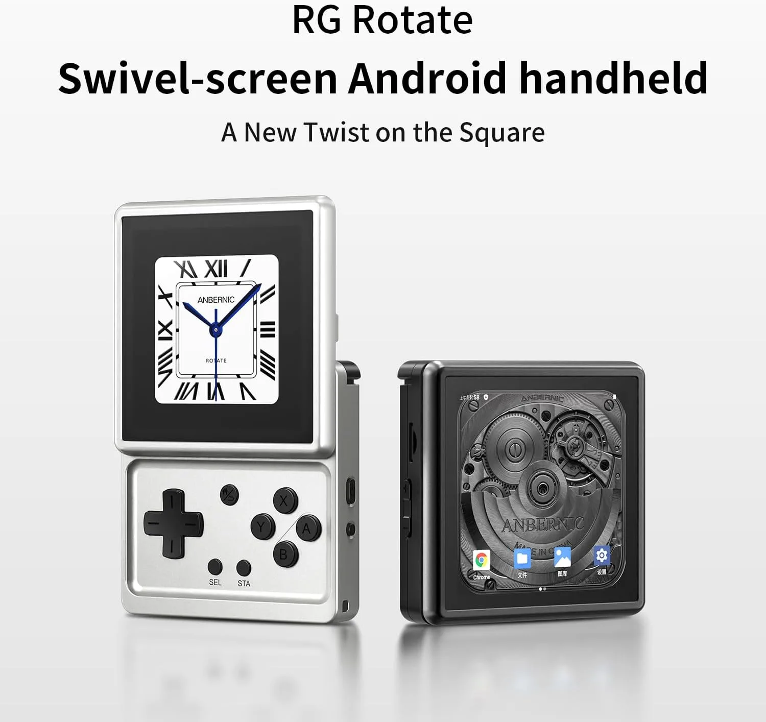 RG Rotate Retro Handheld Game Console, 3.5" Swivel Screen Android Portable Player, Unisoc T618 Chip 3GB+32GB, 2000mAh Battery, Aluminum Alloy Body (Anbernic RG Rotate-Aurora Silver-NEW)