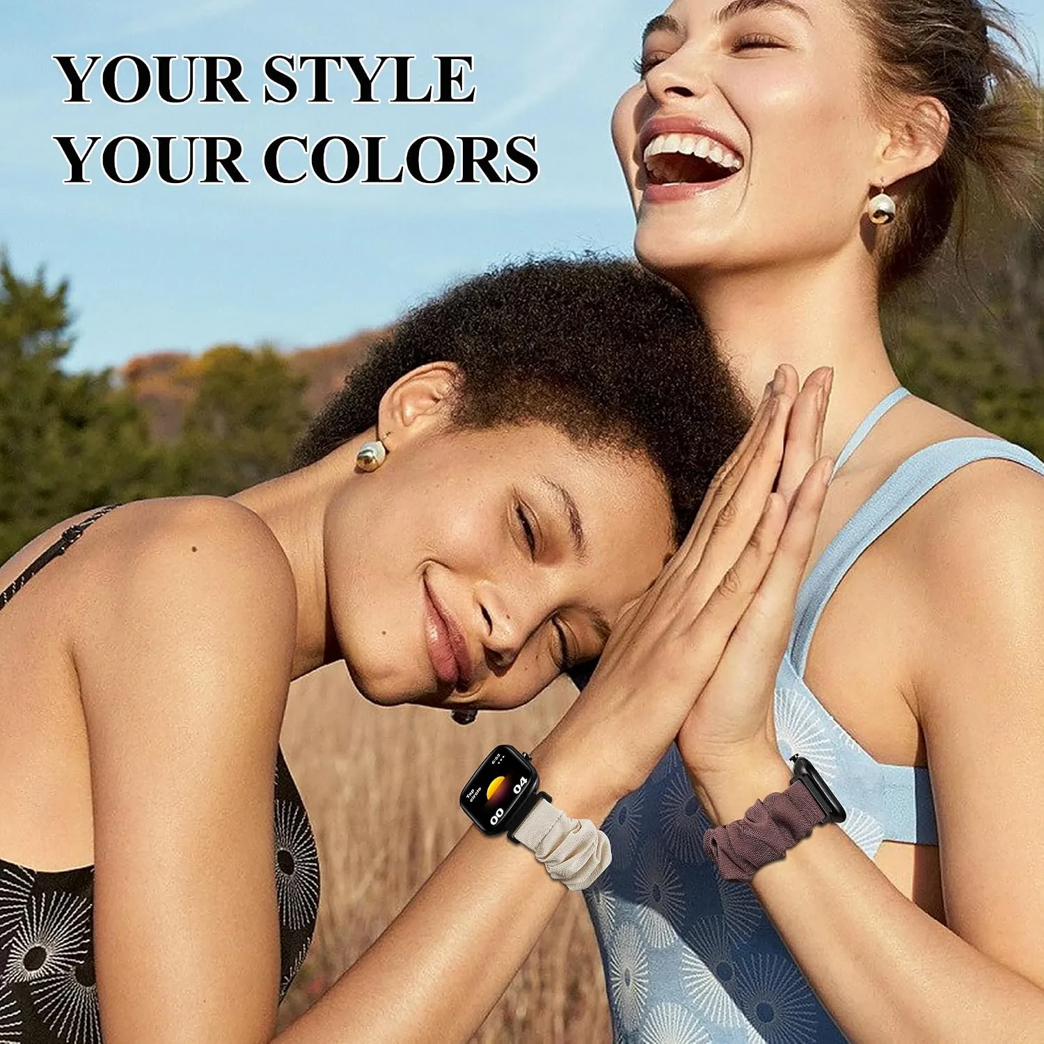 Sunnyson 22mm Bands for Veryfit IDW13/IDW16/IDW19/IDW26/IDW28 Smartwatch，2 Pack Elastic Fabric Scrunchie Straps for Fitvii H57/H56/Fitpolo/Toobur id208 Plus Women