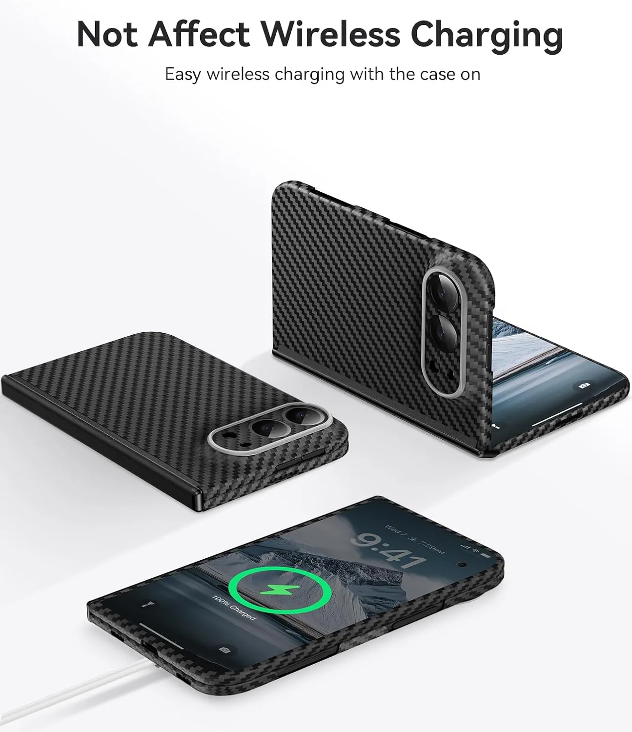memumi Aramid Fiber Case for iPhone Duo, Ultra-Thin/Hinge Protection Black