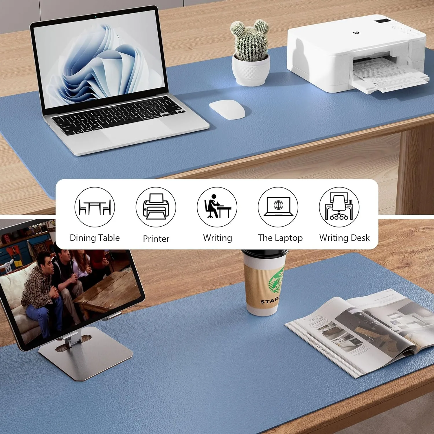 Aothia Leather Desk Pad Protector, Large Mouse Pad, Office Desk Mat, Non-Slip PU Leather Desk Blotter, Laptop Desk Pad, Waterproof Desk Writing Pad for Office and Home (Denim Blue, 23.6" x 13.7")