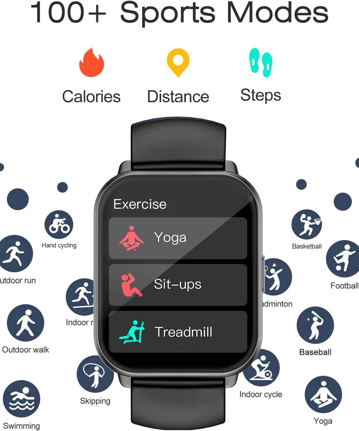 Smart Watch for Men Women with Call Function, Sport & Metal Bands Black