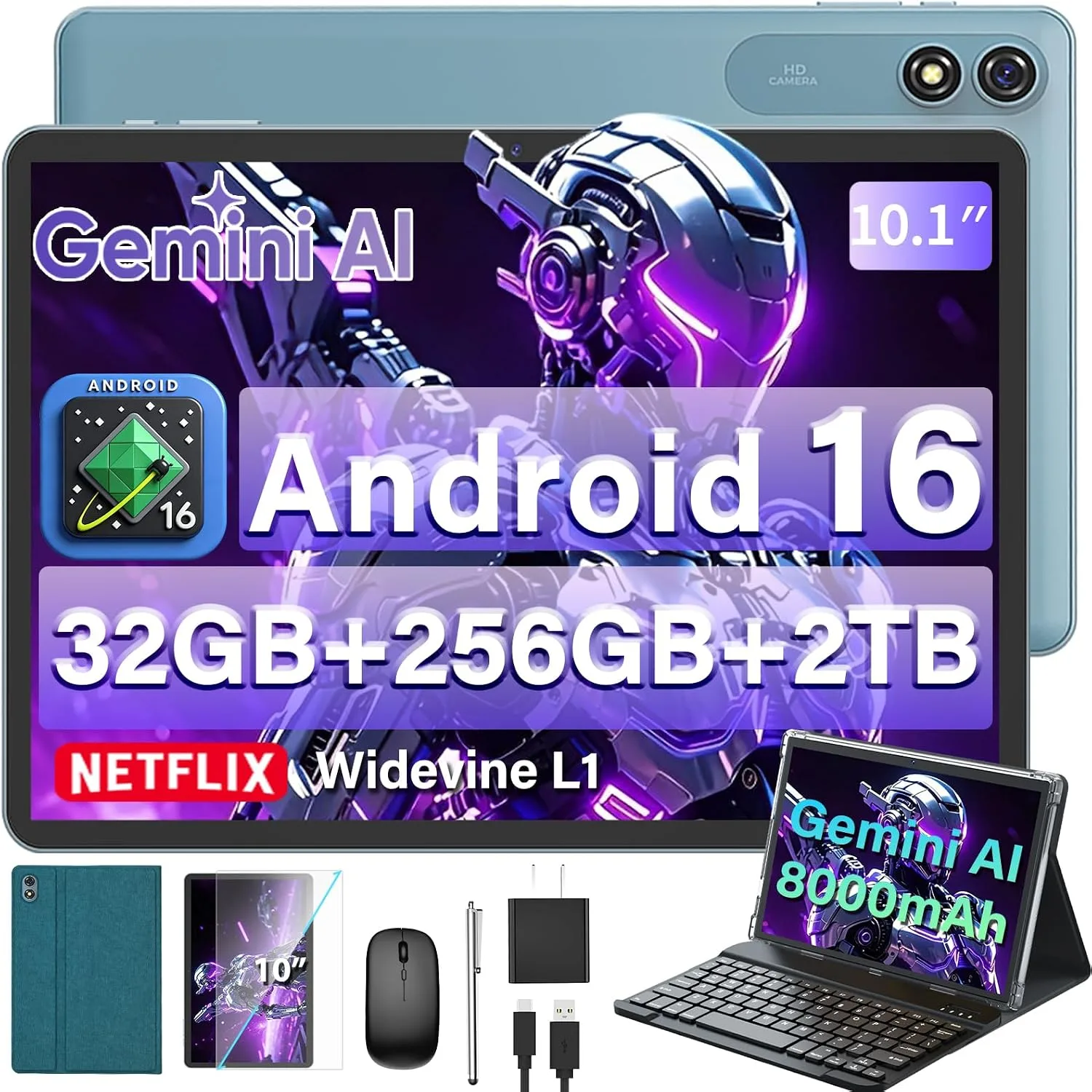 Android 16 Tablet 10 inch - Tablet with 32GB+256GB+2TB Expand, Gemini AI