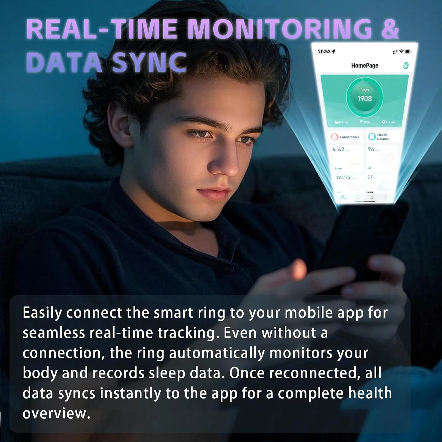 Activity Tracker Ring for Men, Smart Health Ring with Black 8