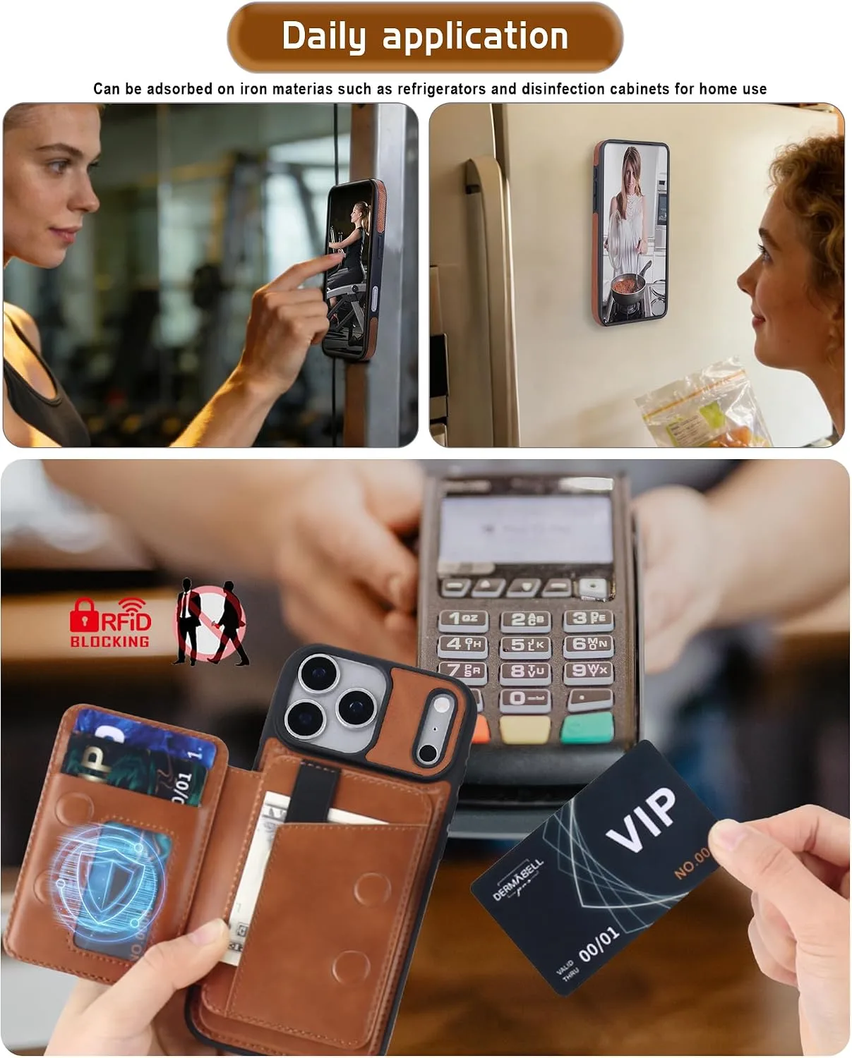 Magnetic Detachable Wallet Case for iPhone 18/17 Pro with Kickstand,2-in-1 MagSafe Compatible RFID Blocking Card Holder,Slim PU Leather Cover Brown