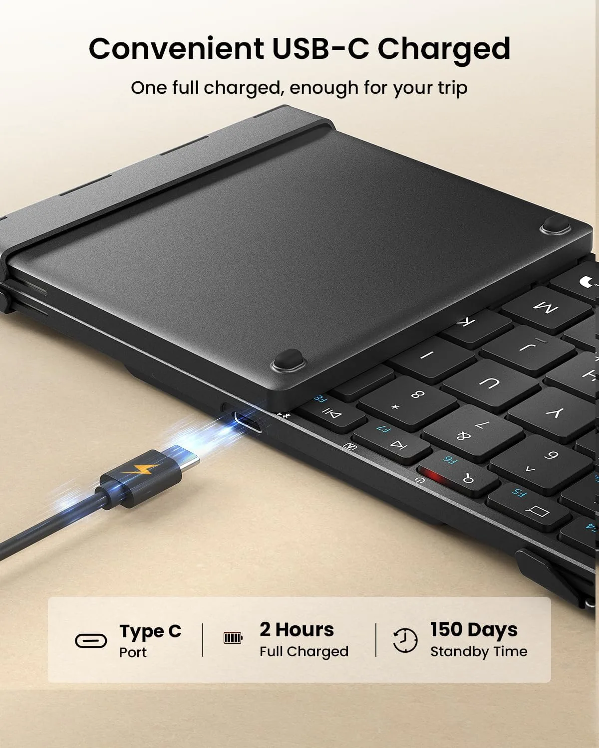 ProtoArc XK01 Full-Size Foldable Bluetooth Keyboard for Travel, Black