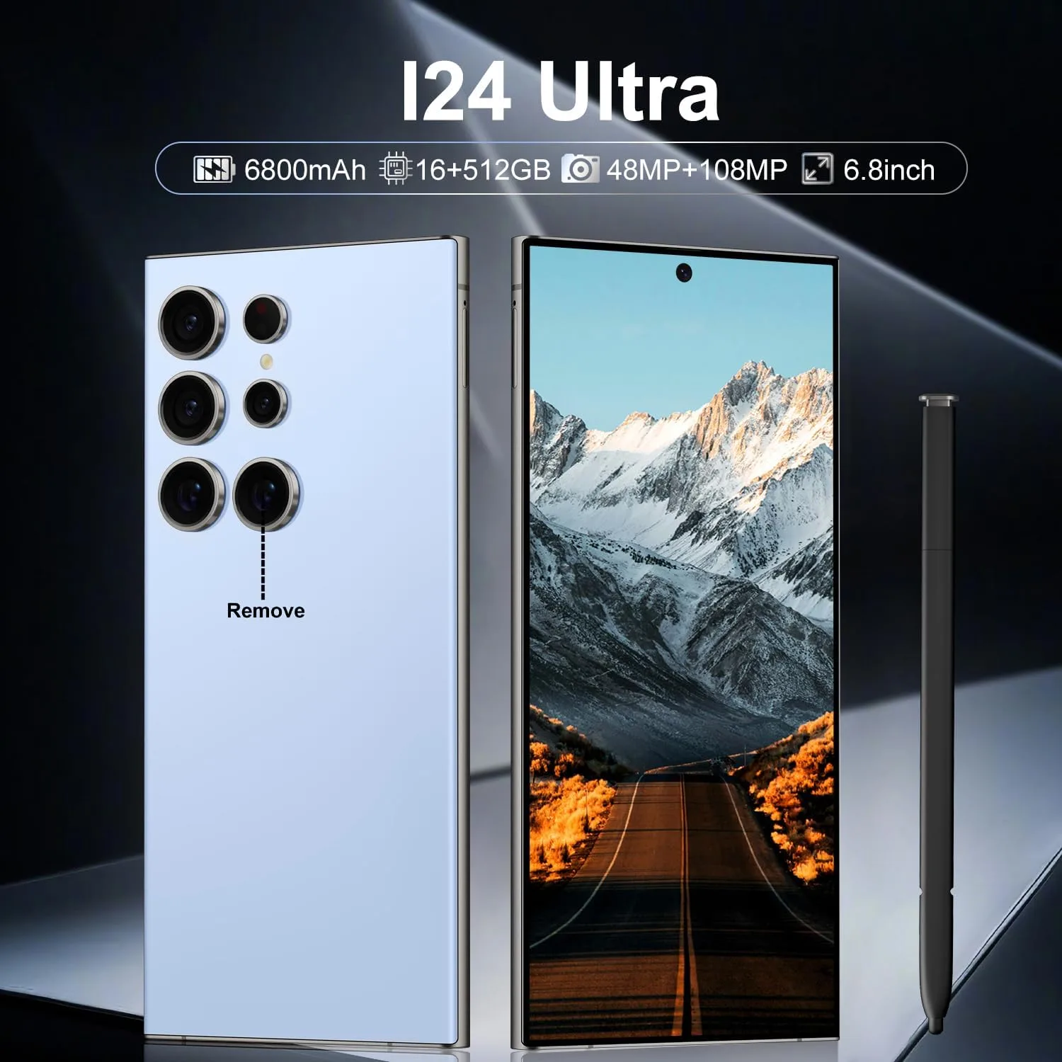 Huness I24 Ultra Unlocked Phone,Built in Pen The Phone,Smartphone Battery 6800mAh 6.8" HD Screen,Android 14 16+512GB with 128GB Memory Card Cell Phone,5G/Face ID/Fingerprint Lock/GPS (Blue, 16+512)