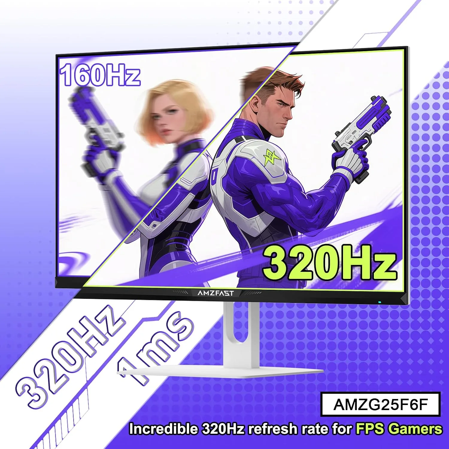 Amzfast 25 Inch White Gaming Monitor 320Hz/300Hz/240Hz, FHD 1080P 1ms Fast IPS Monitor, 12 Months Warranty (DP Cable) TÜV Rheinland Eye Care | AI Crosshair, Night Vision Function, AMZG25F6F
