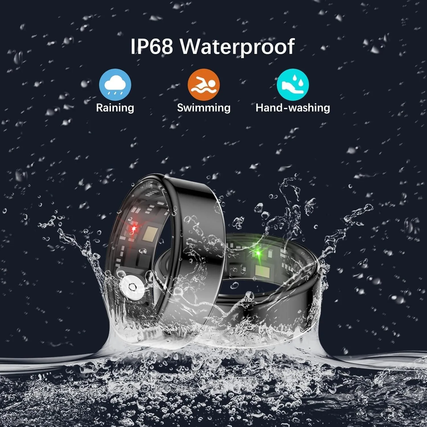Smart Ring for Women Men, Fitness Ring with Heart Rate, Blood Oxygen, HRV, Stress, Sleep Tracker, Step Tracker, No Subscription Fee, lP68 Waterproof Smart Ring for iPhone & Android (Black, 11#)