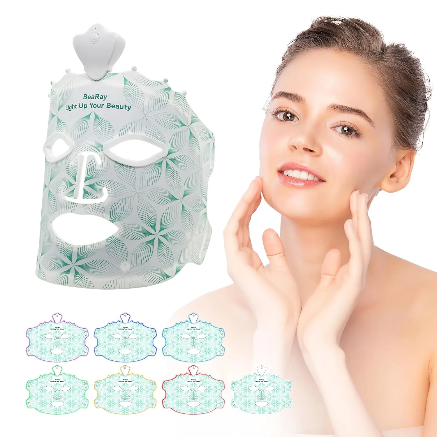 Red Light Therapy Mask for Face – Non-Medical LED Light Device for Skin Care & Healthy Glow – Home Use Facial Mask with Adjustable Fit – Comfortable Reusable Design (Flower Green)