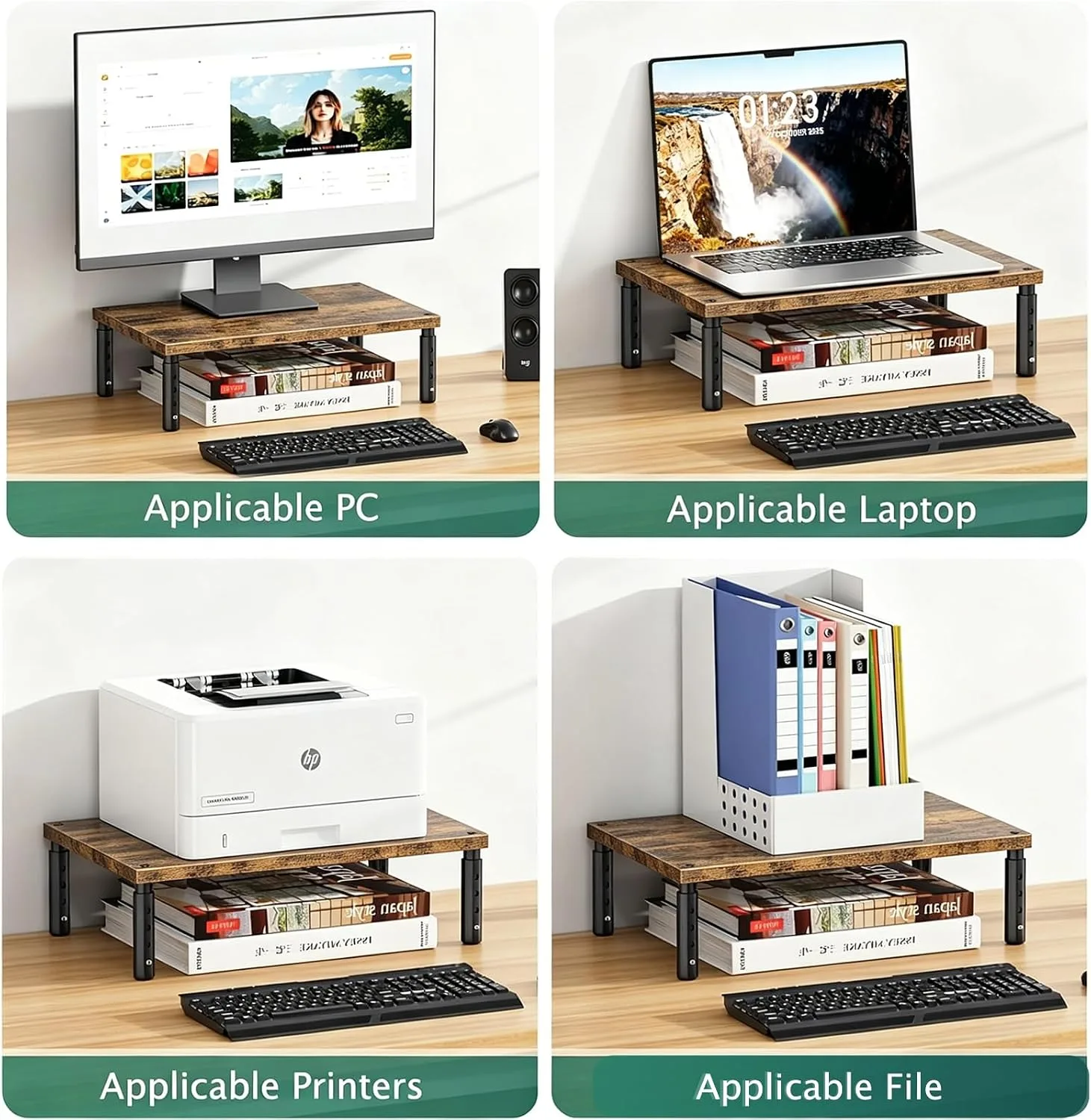 OPNICE Adjustable Monitor Stand Riser for Desk, Wood Computer & Laptop Stand, Desk Organizers and Accessories, Office Desk Accessories & Workspace Organizer for Home Office Supplies, Brown
